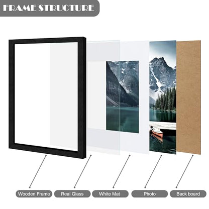 Hongkee 8x12 Black Picture Frames set of 3, Made of Wooden and Glass Photo frame - Displays 6x8 Picture with Mat or 8 x 12 Poster without Mat, Desktop & Wall Collage Frame set - color: Black, size: 8x12 in