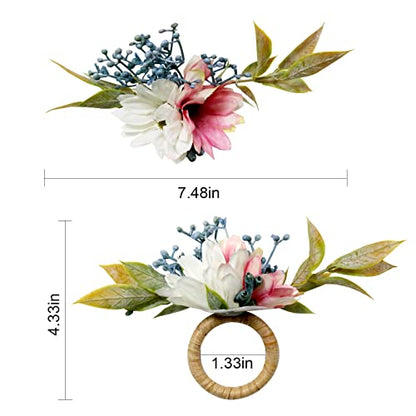 Sunflower Napkin Rings Set of 4, Handmade Christmas Dinner Napkin Holder, Handcrafts Plant Decor for Weddings, Table Setting, Outdoor Parties (New Sunflower) - style: Natural-inspired