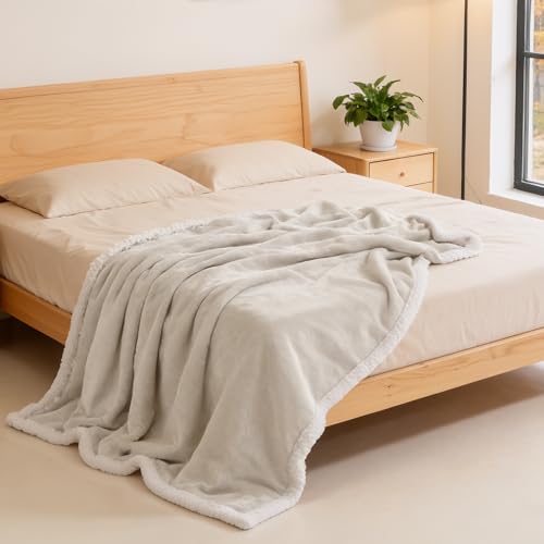 BEAUTEX Sherpa Fleece Throw Blankets Soft Fluffy Flannel Plush Cozy | Fuzzy Beige Cuddle Blanket for Couch, Bed, Sofa, Adults (50" x 60", Beige) - color: Beige, size: Throw-50"x60"
