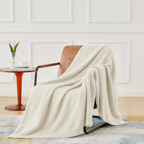Super Soft Twin Size Beige Knit Throw Blanket - Lightweight Plush Fuzzy Fluffy Warm Cozy Blankets and Throws for Sofa Bed All Season Use, 60x80 inches - color: Beige, size: Twin(60"x80")