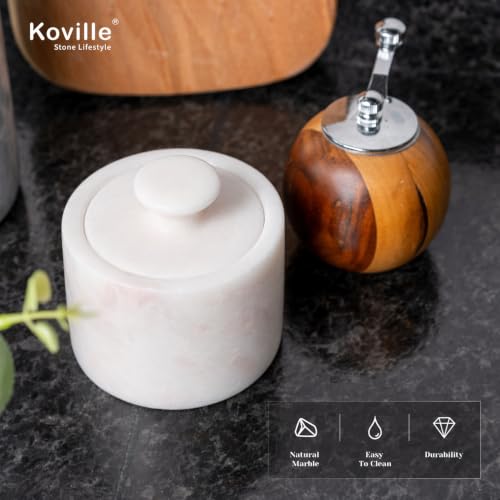 Marble Salt Cellar with Lid, Stone Pepper Container & Spice Jars | 3.5" Marble Salt and Pepper Holder, Stone Storage Box for Kitchen Counter, Spice Jar (Namibia Rose White) - color: Namibia Rose