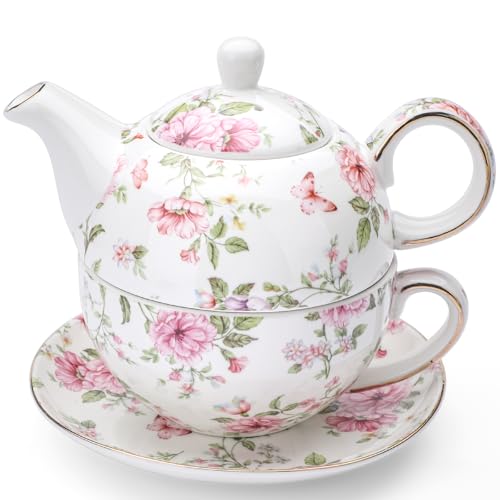 Tea Cup Set Ceramic Including 1 Teapot with lid 1 Tea Cup with 1 Sauser (Cg1)