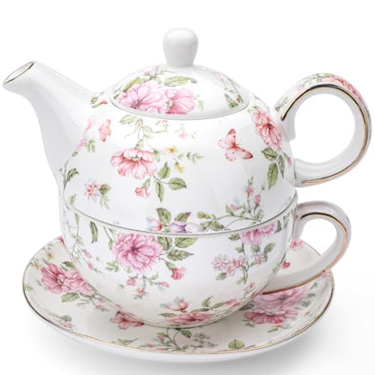 Tea Cup Set Ceramic Including 1 Teapot with lid 1 Tea Cup with 1 Sauser (Cg1)