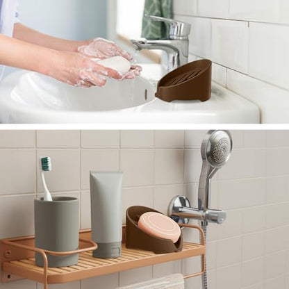 NiHome Silicone Sponge Holder for Kitchen Sink, Fits Scrub Daddy Mommy | Self-Draining Dispenser Organizer Tray, Sink Caddy Countertop Fits Soaps, Scrubber, Dishwasher Safe, Includes Brush - color: Coffee Brown