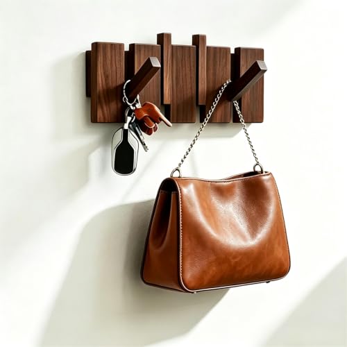 Wooden Coat Hooks Wall Mounted, Coat Rack Hanger Wall Mount with 4 Hooks, Heavy Duty Coat Hooks for Hanging Coats/Keys/Hats/Robe&Towels/Plants/Bags, Home Decor Gift, Walnut - size: 4 Hooks