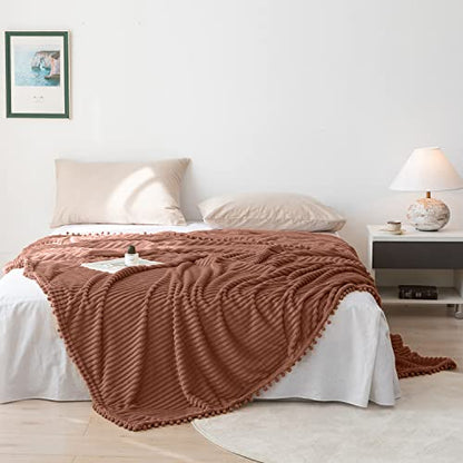 DISSA Fleece Blanket Twin Size – 60x80, Caramel – Soft, Plush, Fluffy, Fuzzy, Warm, Cozy – Perfect Throw for Couch, Bed, Sofa - with Pompom Fringe - Flannel Blanket Throw Blanket - color: Caramel, size: 60x80"