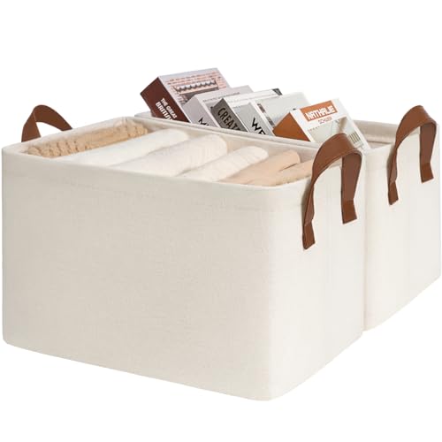 CHICVITA 30L Large Fabric Closet Bins for Shelves, 2Pack, Beige | 16 ¾" L x 11" W x 9 ¾" H Storage Baskets for Clothes & Toys, Bedroom & Living Room Organization, Metal Frame, Collapsible - color: Beige, size: 16 ¾" L x 11" W x 9 ¾" H