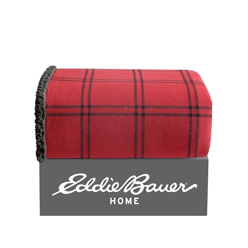 Eddie Bauer - Throw Blanket, Soft & Reversible Cotton Flannel Bedding, Throw Blanket for Couch or Bed (Kettle Falls Red/Black, 50" x 60") - color: Kettle Falls Red/Black