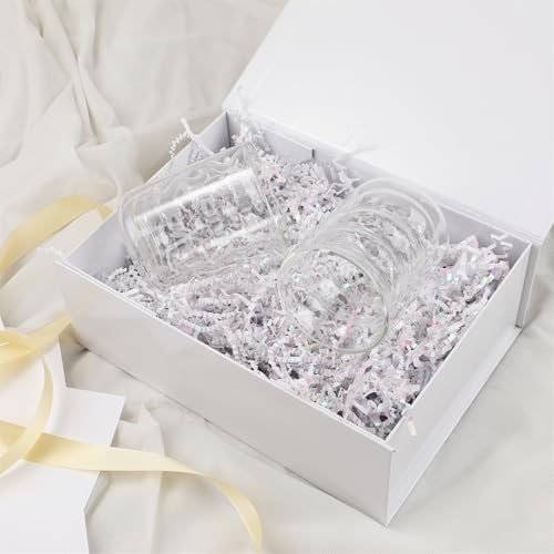 White Large Gift Boxes With Lids Includes Ribbon And Diy Printable Sticker Paper, Bridesmaid & Wedding Proposal Box, Magnetic Gift Box Sphere - color: 13x11x5.3inch-White-Pack 1