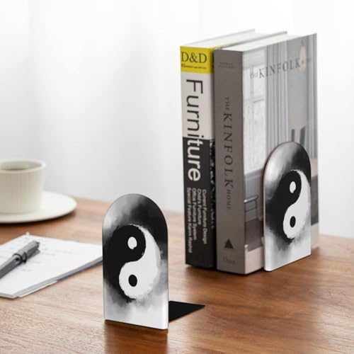 Yin and Yang for Wooden Bookends Set of 2, Heavy Duty Non-Slip Book Ends with Metal Base, Bookends for Shelves Desk Office Classroom Home