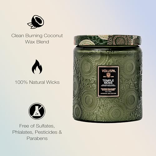 Voluspa Temple Moss, Two Wick Luxe Candle Jar, 44 oz, Coconut Wax Blend, Scented Candles for Home, 140 Hour Burn Time, Handcrafted in the USA - color: 23 - Temple Moss Two Wick