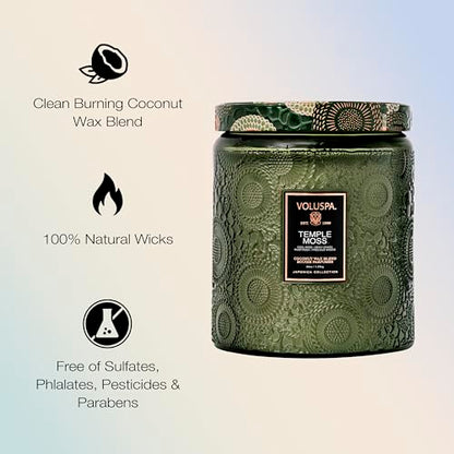 Voluspa Temple Moss, Two Wick Luxe Candle Jar, 44 oz, Coconut Wax Blend, Scented Candles for Home, 140 Hour Burn Time, Handcrafted in the USA - color: 23 - Temple Moss Two Wick