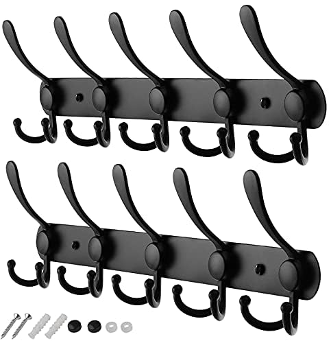 GlazieVault Coat Rack Wall Mount - Stainless Steel Coat Rack (2 Pack) - Heavy Duty Coat Hooks Wall Mounted - Hanger for Hat Towel Robes Jacket Clothes for Bathroom Entryway - style: Black Tri