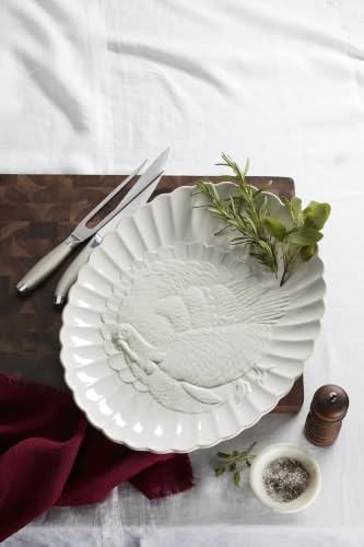 Lenox French Perle White Stoneware Turkey Thanksgiving Serving Platter | Dishwasher safe, microwave safe, carved design | serving dish, holiday hosting centerpiece | 1.75 in, Christmas kitchen decor - style: Casual