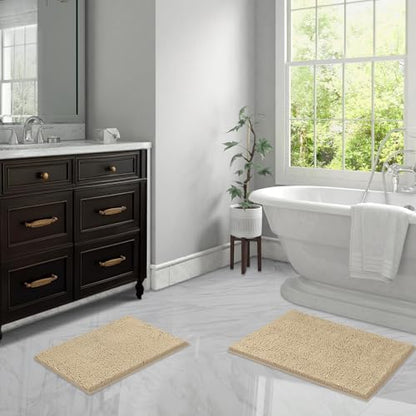 LINLA Bathroom Rugs Sets 2 Piece, Absorbent Soft Chenille Bath Mat, Beige | Non-Slip ,Quick Dry, Washable, Carpet Mats for Floor, Tub and Shower,32" x 20"/24" x 17" - color: Beige