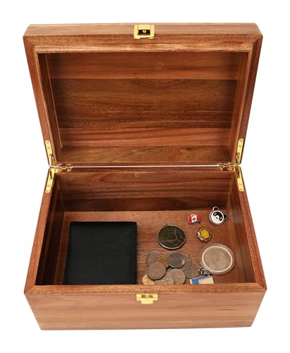 Handmade Premium Solid Acacia Wood Box with Hinged Lid – Natural Unique Finish, Golden Hinges & Latch Closure, Secure Storage for Tea, Jewelry, Crafts, Tools & More – 11" x 8" x 5.25" inch - size: 11 x 8 x 5.25 inch