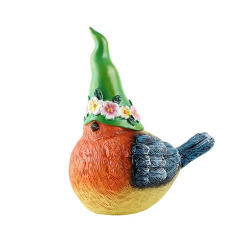 7.48" Garden Gnome Figurine Bird Design, Resin Gnome Decor Outdoor, Colorful Spring Easter Gnome Statue for Patio Lawn Yard, Home Decoration for Family Friends, Housewarming