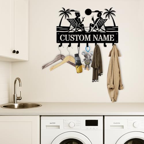 NIWAHO Personalized Key Holder for Couples – Metal Key Hanger Wall Mount with Custom Name – Entryway Home Organizer Rack – Gift for Wedding, Anniversary, Housewarming - color: Couple Beach