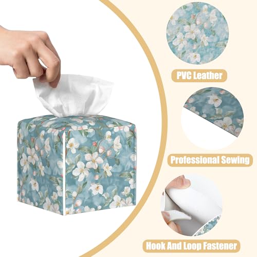 Abstract Blooming Flower Tissue Box Cover Square, Tissue Box Holder with Bottom Belt Leather Facial Paper Organizer Dispenser for Bathroom Bedroom Dresser Night Stand Tabletop - color: Abstract Blooming Flower