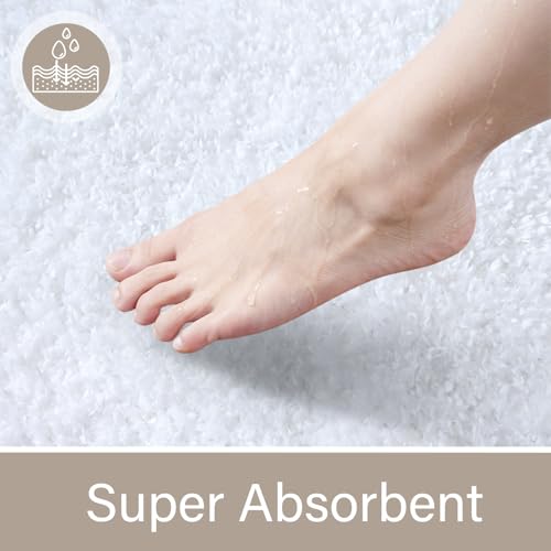 LOCHAS Bathroom Rugs Sets 3 Piece, Long Bath Mat Set Non Slip, White | Washable Absorbent Toilet Rug, Shaggy Soft Cozy Quick Dry - color: White, size: 48" x 20" + 24" x 17" + U Shape 24" x 20"