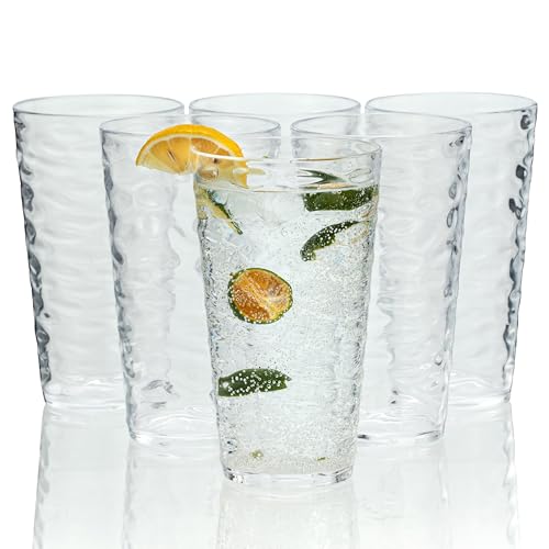 20-ounce Plastic Tumblers, Acrylic Drinking Glasses High-Balls, set of 6 Clear Reusable Plastic Cups, Stackable, BPA-Free, Shatter-Proof, Dishwasher-Safe - color: Clear