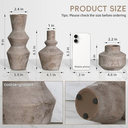 DREAMLOOM Modern Modern Ceramic Vase Set of 3, Classic | Funnel Shaped, Farmhouse Rustic, Pampas Grass, Home Decor, Living Room Bedroom Kitchen Shelf Centerpiece - color: Antique Bronze - Funnel-shaped