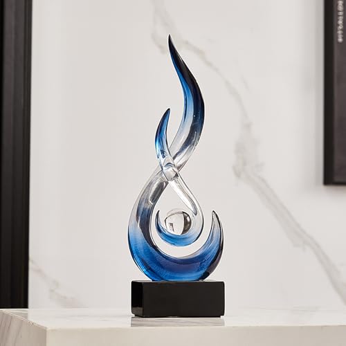 FJS Clear Blue Abstract Flame Sculpture for Living Room Coffee Table Decor | Modern Blue Sculpture Decor For Living Room, Shelf, Dining Table Centerpiece, Office Desk, 11.8"H Minimalist Hone Accent - color: A - 11.8"h Transparent Blue