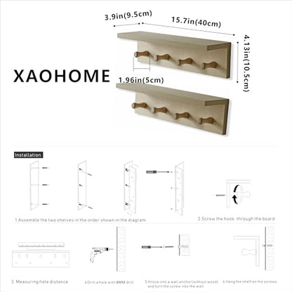 Wall Mounted Coat Rack with Shelf, Entryway 8 Hooks, 2 Pack | Birch finish shelf - color: 2PC-Birch colored veneer