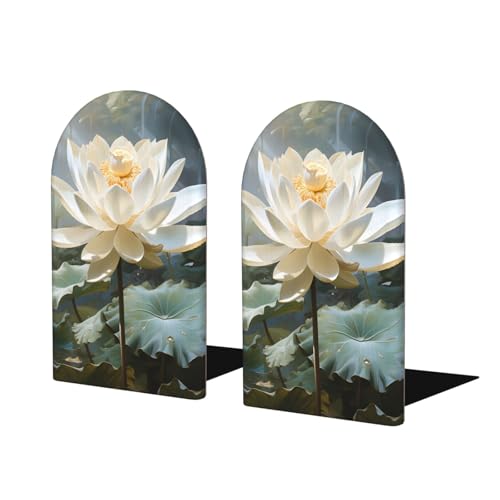 Lotus Flower Plant Wooden Bookends for Shelves Decorative Book Ends Universal Book Organizer Holder for Office, Heavy Books, Vinyl Records - color: Lotus Flower Plant