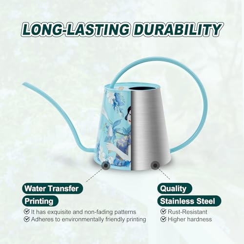 Berry&Bird 2L Long Spout Watering Can, Stainless Steel Water Can (Magnolia) | 2L stainless steel watering can, long narrow spout, elegant print, curved handle, leakproof, houseplant watering & decor - color: Yulan Magnolia
