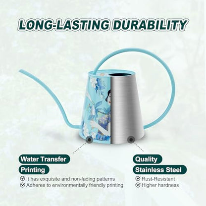 Berry&Bird 2L Long Spout Watering Can, Stainless Steel Water Can (Magnolia) | 2L stainless steel watering can, long narrow spout, elegant print, curved handle, leakproof, houseplant watering & decor - color: Yulan Magnolia
