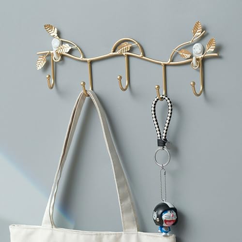 MOROBOR Gold Leaf Coat Rack Wall Mount Hooks, 2 Pack Iron Hooks with 4 Hooks Key Hangers for Wall Decor, No Drill Required