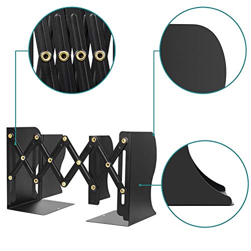 Hossejoy Adjustable Bookends, Heavy Duty Metal Book Ends, Expandable Bookcase Book Holder Stand Shelf Rack for Student Office Book File Organizer Storage, Extends up to 19 inches (Black)