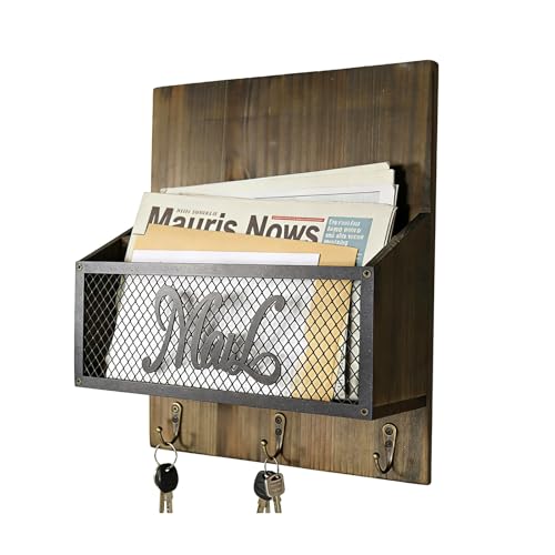 Holder Wall Mount, Hooks for Wall, Keys on Mail Organizer Mounted, Rustics Inspires Wood Mount Mail Sorter with 3 Hook Storage Organiser Home Offices Entryway Decoration Rural Wooden Holder - color: Green