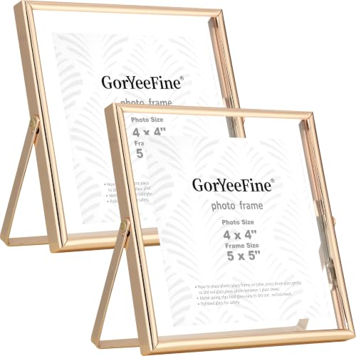 Gold 5x5'' Floating Frame Set of 2,For Photo Sizes(4x4'' or 3x3''),Beautiful Metal Beaded Frames Adjustable Tabletop/Shelf Photo Frame,Classy Present Choice for Wedding,Birthday or Christmas Home Decor - color: Gold, size: 5x5'' (2PK)