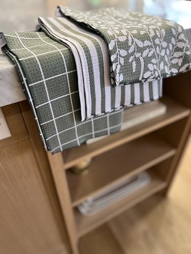Kitchen Towels, Dish Towels for Kitchen, 3 Pc Kitchen Towel Set | Microfiber Waffle Towels, 16 x 26 inches, with Hanging Loops, Reusable Tea Towels, Cute Kitchen Towels - 3 Pack - color: Green