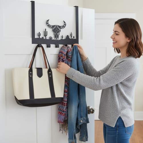Reallnaive Western Bull Over The Door Hooks Bathroom Decor Wall Hanger Wall Mount Rack Holder for Towel, Hat, Coat, Cloth, Keychain, Bag, Christmas Party Gift - style: Cow