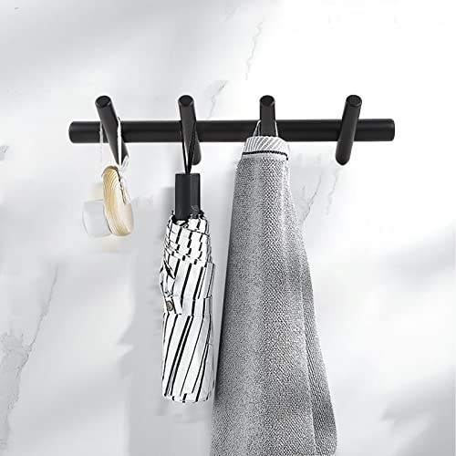 KYSMOTIC Modern Wood Coat Rack - Wall Mounted - Black 4 Peg Coat Hooks - Hanging Clothes Robes Towels Hats - color: Black, size: 4 Hooks