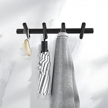 KYSMOTIC Modern Wood Coat Rack - Wall Mounted - Black 4 Peg Coat Hooks - Hanging Clothes Robes Towels Hats - color: Black, size: 4 Hooks