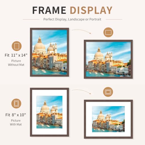 11x14 Picture Frames Set of 3 Mahogany Photo Frame Wall Table Display | Sturdy MDF 11x14 frames with mat clear plexiglass Hangs on wall stands table family pics weddings diplomas home or office - color: Mahogany, size: 11x14
