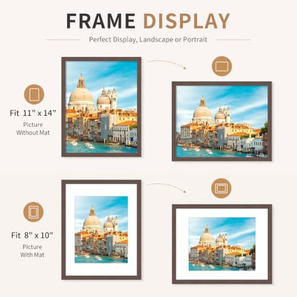 11x14 Picture Frames Set of 3 Mahogany Photo Frame Wall Table Display | Sturdy MDF 11x14 frames with mat clear plexiglass Hangs on wall stands table family pics weddings diplomas home or office - color: Mahogany, size: 11x14