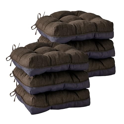 IASEAHK Chair Cushions for Dining Chairs, Seat Cushions for Kitchen Chairs, Indoor Seat Cushions with Ties, Tufted Foam Chair Pads, Non Slip Chair Cushions Set of 6, 15.5" x 15.5" x 4", Brown - color: Brown, size: Pack of 6