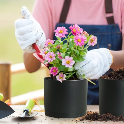 Large Plant Pots Set of 3 – 8", 9", 10" Indoor Flower Pots with Drainage Holes and Saucers, Big Planters for Monstera, Fiddle Leaf Fig, Snake Plant – 5 Colors - color: Black
