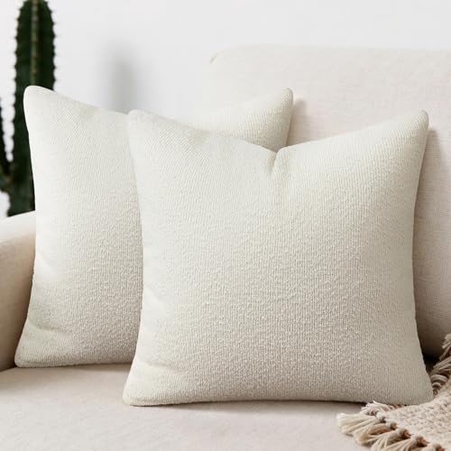 Textured Boucle Pillow Covers 18x18 Inch Set of 2, Beige | Soft Decorative Throw Pillow Covers, Natural Boho Accent Solid Pillowcases Sofa Living Room Home Decor - color: Beige, size: 18" x 18" (Pack of 2)