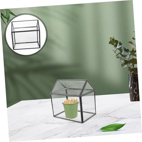 House Shape Geometric Glass Terrarium Planter Indoor Greenhouse with Swing Lid for Succulents Moss and Orchids Creative Tabletop Display for Home Decor and Gifting