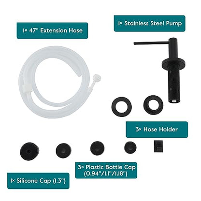 Upgraded Matte Black Soap Dispenser for Kitchen Sink, Stainless Steel Countertop Pump, Built in Sink Soap Dispenser with 47" Extension Tube kit - color: Matte Black
