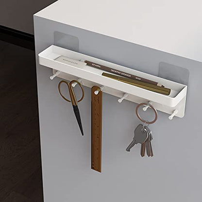 MKO Key Holder Wall Mount, Adhesive Key Hanger with 6 Hooks for Wall, White | Metal Material, Key Rack with Shelf, Wall Mount, Mail Organizer Tray, Suitable for Entryway, Hallway, Living Room - color: White 1pcs
