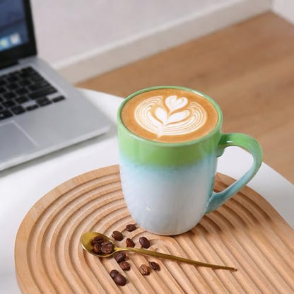 MONITO 17oz Ceramic Coffee Mugs Set of 6, Green Gradient Mugs with Handle | Mugs with Gold Rim for Latte,Tea&Cocoa,Dishwasher&Microwave Safe,Reactive Glaze Cups,Ideal Gift for Office and Home Use - color: White-green(14oz)