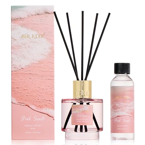 Reed Diffuser Set with Refill & 8 Reed Sticks, 6.96 fl oz Pink Sands Home Fragrance, Long Lasting Aromatherapy Diffuser for Bedroom, Bathroom & Living Room