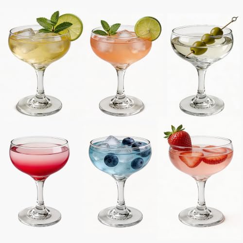 Valeways Shot Glasses - 4oz Cocktail Glasses Set of 6 - True Coupe/Martini Glasses
